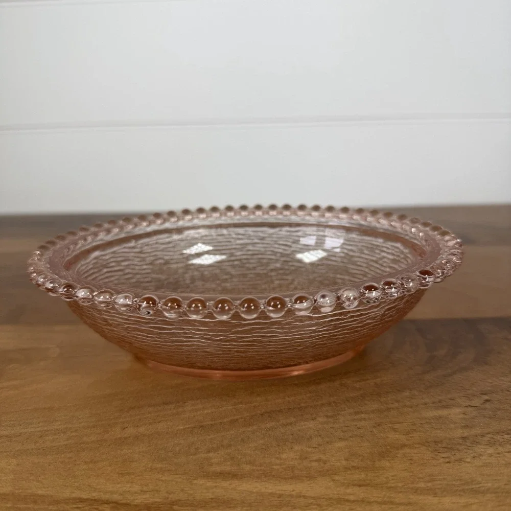 Vintage Indiana Glass Peach/ Pink Hen On A Nest Beaded Edge BOTTOM ONLY 7